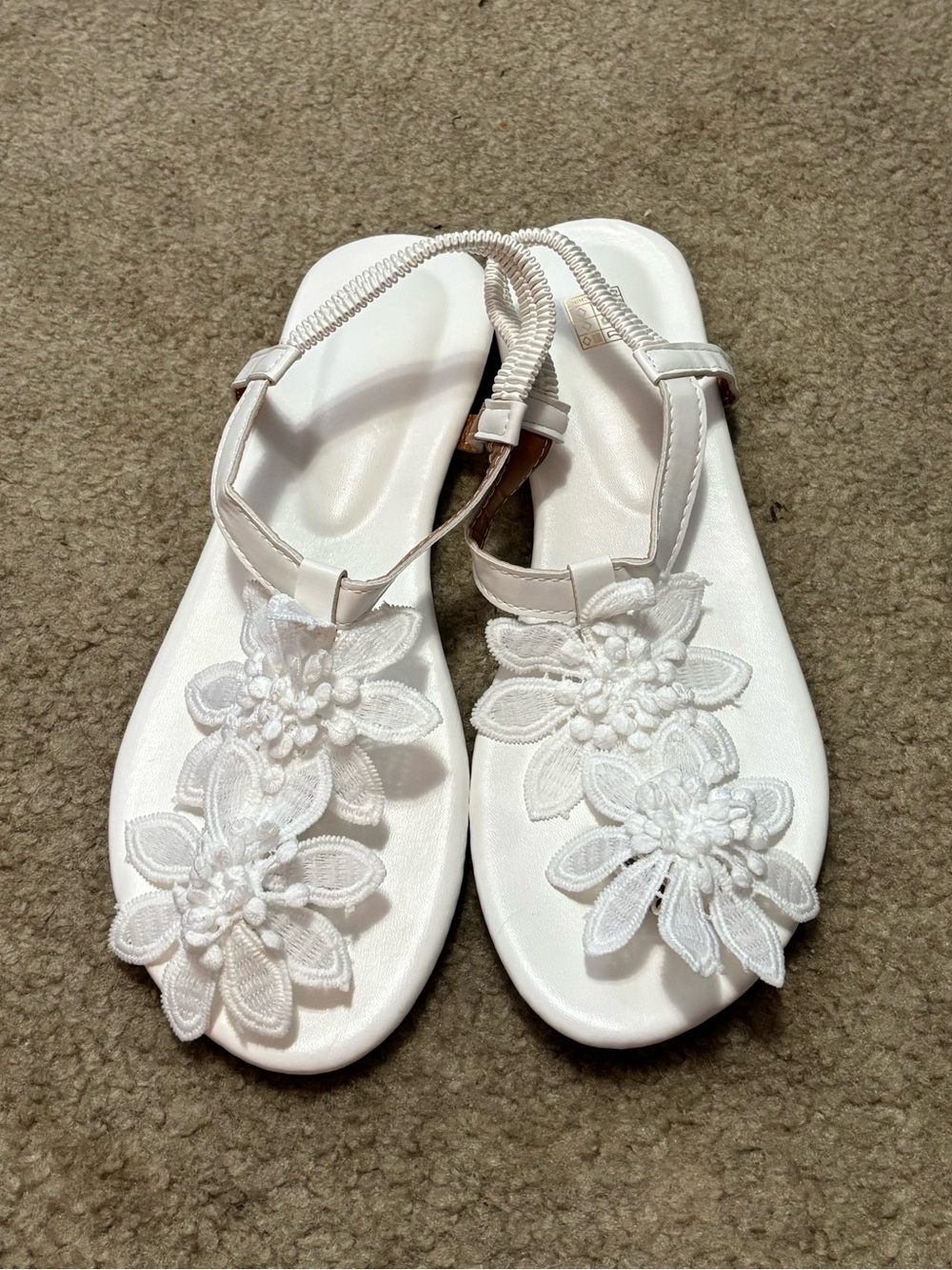 Women's White Floral T-Strap Sandals
